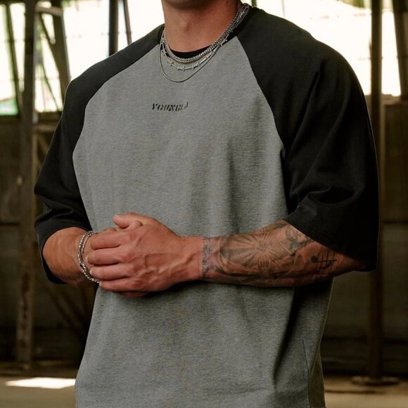 YoungLA 4139 - Oversized Baseball Tees (X-Large/Gray and Black) - Picture 1 of 3
